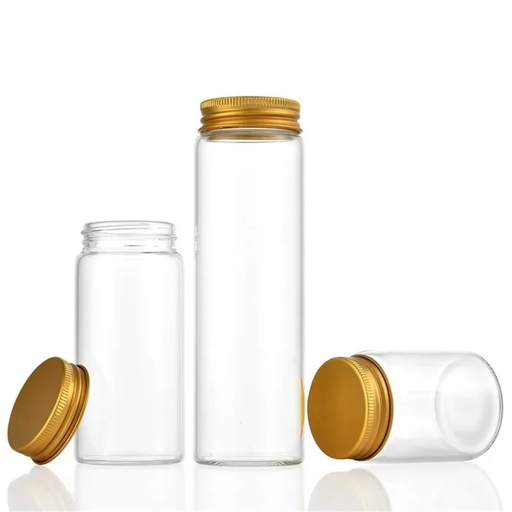 6 Stück 47 mm Glasflaschen, Mini-Fläschchen mit goldenen Aluminium-Schraubdeckeln(240ml 47x180mm)