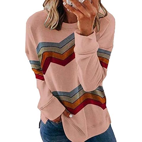 Dearlove Women's Casual Tie Dye Striped Jumper Round Neck Long Sleeve Loose Pullover Sweatshirt Tops Plus Size Cover