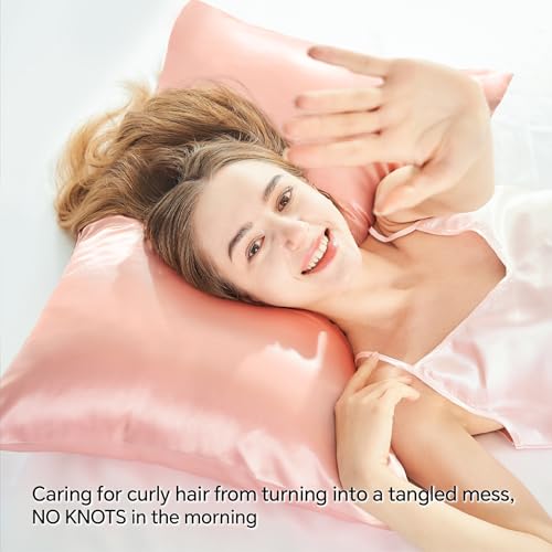 BEDELITE Satin Pillowcase with Zipper, Coral Pillow Cases Queen Size Set of 2, Super Soft and Cooling Similar to Silk Pillow Cases, Gift for Women Men(20x30 Inches)