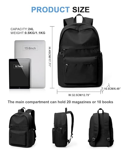 VGCUB Black School Backpacks Travel Book Bag Waterproof Work Light Aesthetic College Backpack for School Girls Boys Teens Mochilas Escolares Para Niñas Casual Daypack for Women Men2