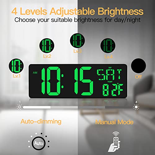 XREXS Large Digital Wall Clock with Remote Control, 16.5 Inch LED Display, Count Up & Down Timer, Adjustable Brightness, Plug-in Alarm Clock with Day/Date/Temperature for Home, Gym, Classroom - Image 5