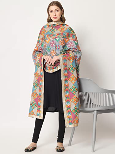Zamour Women's Punjabi Phulkari Bagh Dupatta Chunni with heavy Embroidery on Poly Chinnon4