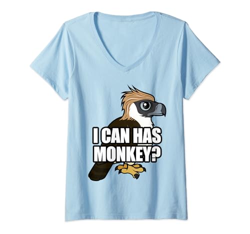 I Can Has Monkey Funny Cartoon Philippine Eagle Meme Raptor V-Neck T-Shirt