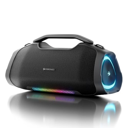 Image of Zebronics 2026 Launch 75W Bluetooth Speaker, Upto 5Hrs Playback, Dual 78mm Drivers, 101mm Subwoofer, Dual Passive Radiators, RGB Modes, 6.3mm Mic Input, TWS, BT v5.3, Type-C (Sound Feast 550)