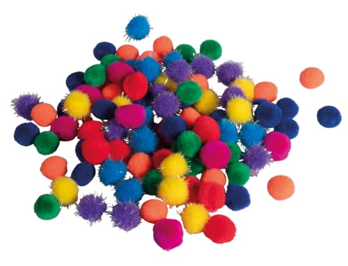 Rayher Pompom Mix, 10 mm Diameter, Assorted Colours, Pack of 96, Plush Balls for Crafts and Decorating, 75445990