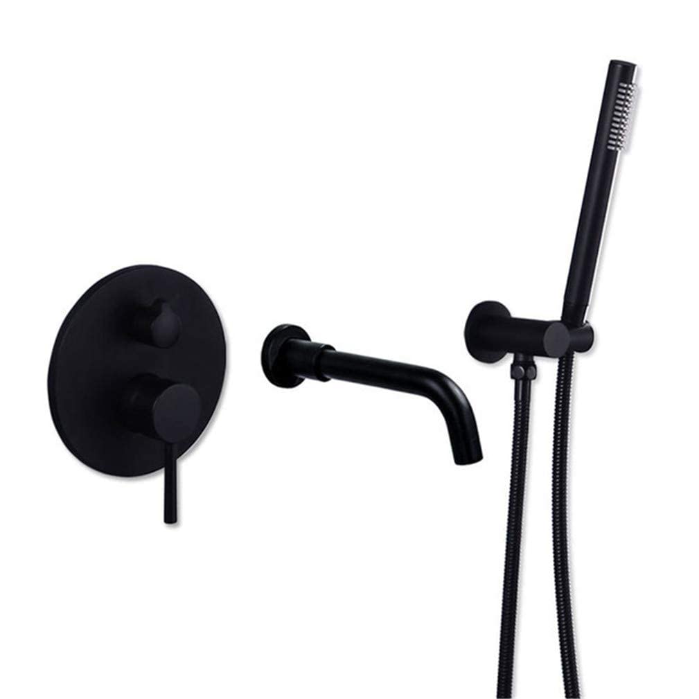CWCQGH Bathtub Faucet Brass Bathroom Bathtub Mixer Tap Hot and Cold Bath Shower Faucets Wall Mounted Black Bathtub Shower Faucet Set Morden Style,Black,Black