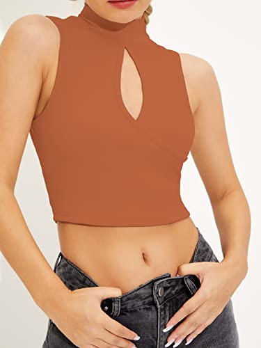 Image of Shasmi Women's & Girl's Black and Maroon Solid Ribbed High Neck Stand Collar Sleeveless Slim Fit Cut Out Tank Tops (Top 43)