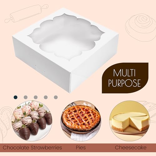 Nplux 10PCS-WHITE 10 Pack Pie Boxes For 9 Inch Pie 9X9X3 Inch Bakery Boxes With Window Perfect For Pies, Cookies, Cheesecake thumb #4