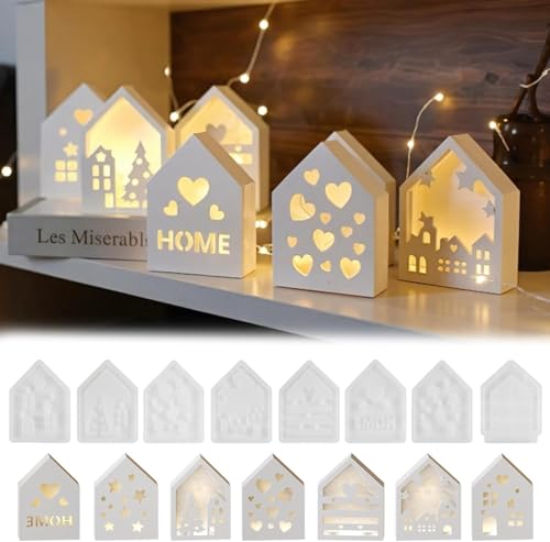 8 Stück Silikonformen Gießformen Häuser, Silikonform Gießformen Silikon Haus mit Fenster, Silikonform Mini Häuser, Kerzenform Seifenform Epoxidharz (8)