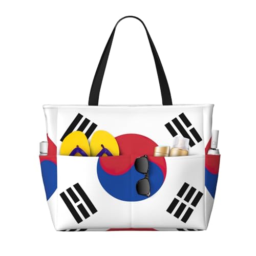 Flag Of Republic Of Korea Print Large Tote Bag For Women, Travel Shoulder Bag Handle Handbag For Gym, Work, Travel