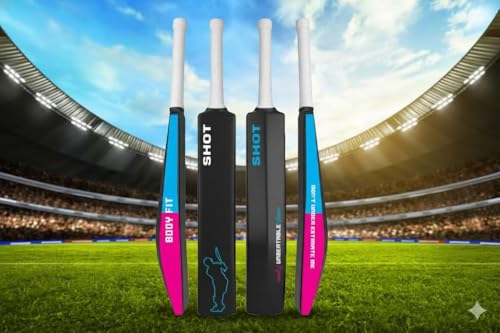 Image of Bodyfit Heavy T20 Plastic Cricket Bat for Men, Women & Children | Lightweight| Full Size| | Hard Plastic Bat| 1 Piece, 2 Rubber Soft /Wind Balls Shot-BluePink, WG.