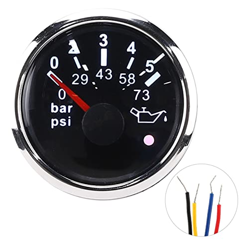 Manomètre de pression d'huile 52 mm noir à alarme intégrée pour yacht et auto
