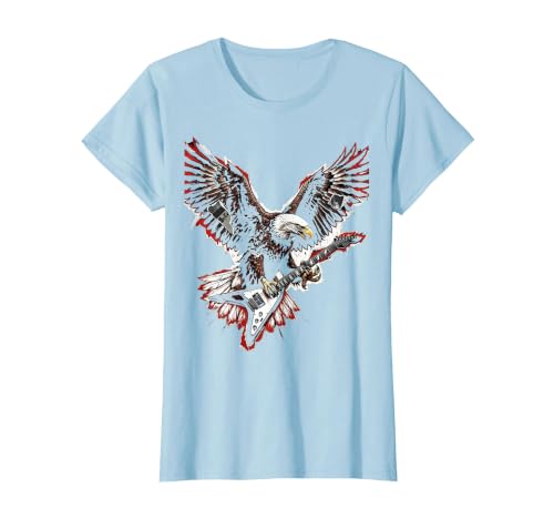 Vintage Rock Eagle Flying-V Guitar Graphic T-Shirt, Women, Baby Blue, Medium