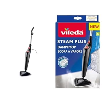 Vileda Steam PLUS | scopa a vapore | pulizia e igiene con il vapore & Panno Ricambio Scopa Vapore, in Microfibra 3D, Compatibile con Lavapavimenti a Vapore