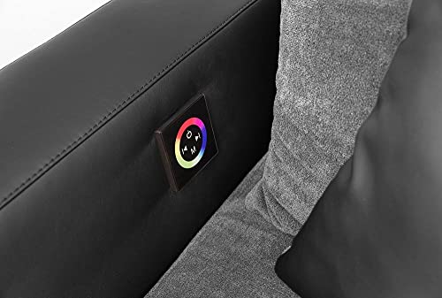 Multimedia Ecksofa B322/T190/H88 cm mit RGB-LED Beleuchtung, Soundsystem inkl. Bluetooth, USB, AUX-in, Couch spiegelverkehrt montierbar, Korpus Kunstleder Schwarz u. Bezug Mikrofaser Grau / 15411 – Bild 6