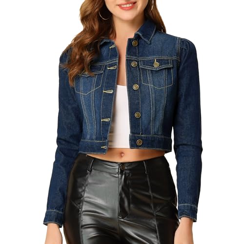Veste courte en jean Allegra K au design original à manches bouffantes