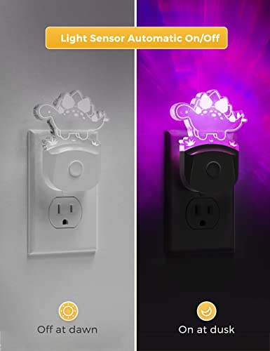 Image of L LOHAS LED Dinosaur Night Light for Kids, Nightlight Plug in, Dusk-to-Dawn | Stegosaurus LED Night Lights Plug into Wall, RGB+Soft White 3000K, 3 Lighting Modes, Ideal for Nursery, Room Decor, 1 Pack