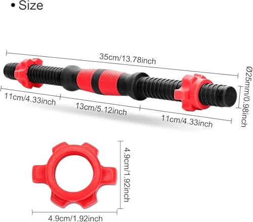 2 x Dumbbell Bars 40cm - Adjustable Weight Dumbbell Bar Set with Collars, Steel & ABS Construction for Home Gym Strength Training, Bodybuilding & Fitness (Black & Red) - Image 3