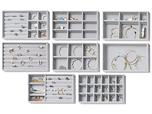 8 Stück Schmucktabletts Schmuck Organizer für Schublade Schmuckaufbewahrung für Ohrringe Ring Armband Halsketten Grau Cover