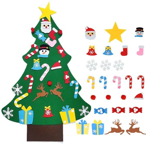 Juego de árbol de Navidad de fieltro con adornos para niños pequeños Tikes, árbol de Navidad Montessori, árboles de Navidad Montessori, Año Nuevo, decoración para colgar en la pared, decoración de