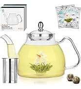 TETWIN Glass Teapot Including 2 Blooming Flower Tea Balls, Stovetop Safe Tea Pot with Removable I...