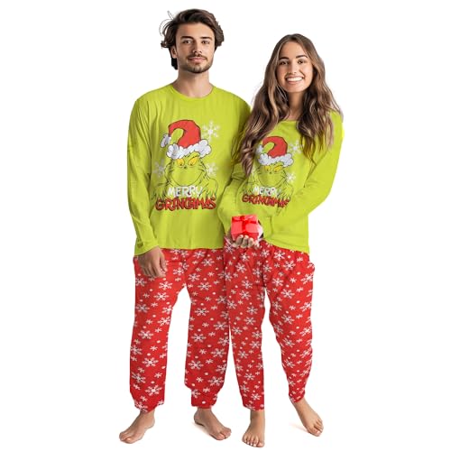 United Labels Grinch Schlafanzug für Damen und Herren Grün Rot L Pyjama Set lang Schlafanzug Winter Weihnachten