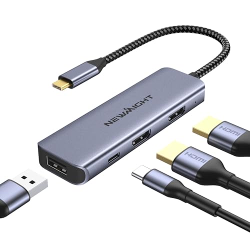 USB C Dual HDMI Adapter, Newmight 4-in-1 USB-C-Dockingstation für Zwei Monitore, ausgestattet mit 2 HDMI-Anschlüssen, USB 3.0-Anschlüssen, 100 W PD-Ladefunktion