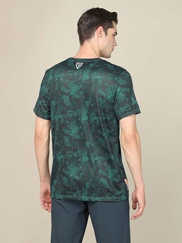Image of TECHNOSPORT Men's Polyester Slim Fit All Over Print Crew Neck Half Sleeve T-Shirt with Technocool+,SPF50+ and Quick Dry