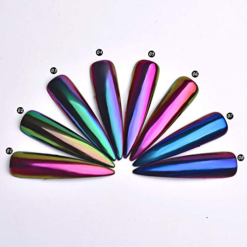 Shogpon Nagel Glitzer Super Glänzend Spiegel Chrom Glitter Funkeln Nagelpuder Maniküre Pigment - Ultra-funkelnder Optischer Chamäleon Zauberspiegel Pulver (8 Farben)