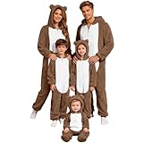 Plüsch Overall Familie Winter Teddy Fleece Onesie Warm Schlafanzug mit Kapuze Flauschig Weich...