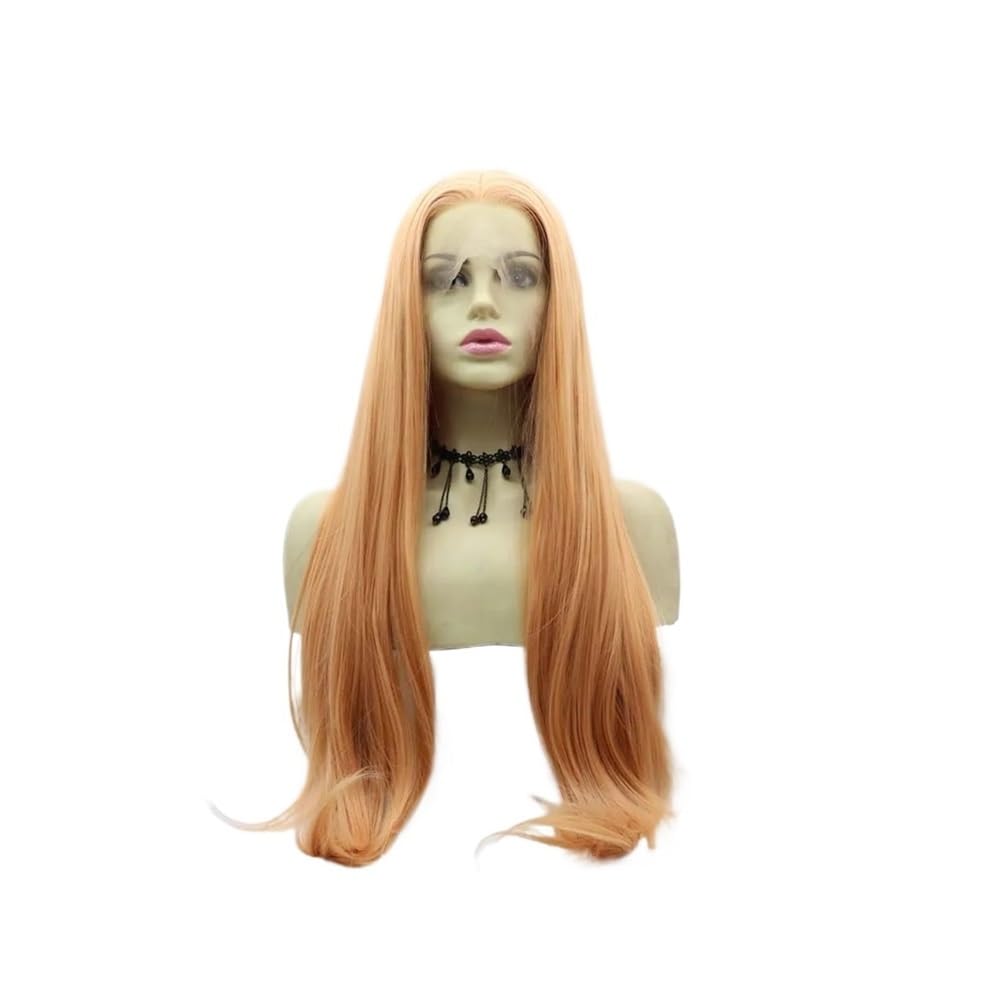 Parrucca arancione da 24 pollici for donna con riga centrale, capelli sintetici ondulati, for feste quotidiane e uso quotidiano di Halloween