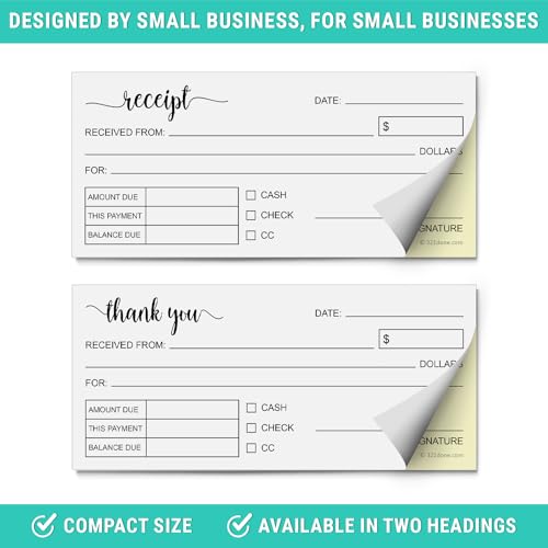 321done receipt book made in usa - 275x6 pocket size 2-part carbonless cute handheld duplicate copy order form for craft boutique business - 50 whiteyellow sets