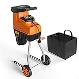 Electric Wood Chipper, 15A Chipper Shredder, Max 1.77'' Cutting Capacity, 60RPM, 1/21th Ratio, 60L Collection Bag, Adjustable Cutting Blade-TKWS01A