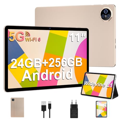 Biegedy Tablet 11 Pollici Android Tablet 24GB RAM+256GB ROM (1TB TF), Widevine L1, Tablets Octa-Core 2.0 GHz, 2.4G+5G WiFi, 8000mAh Batteria, Bluetooth5.0, 13MP+5MP, GPS, Type-C, Face ID - Oro