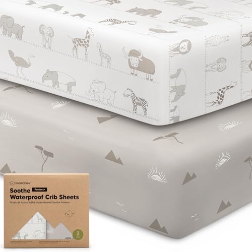 Image of 2-Pack Waterproof Crib Sheets for Boys, Girls, 52x28 Fitted (Savannah) | Organic Cotton Baby Crib Sheets, Toddler Mattress Protector Cover, Washable, Soft & Durable Baby Bedding Essentials