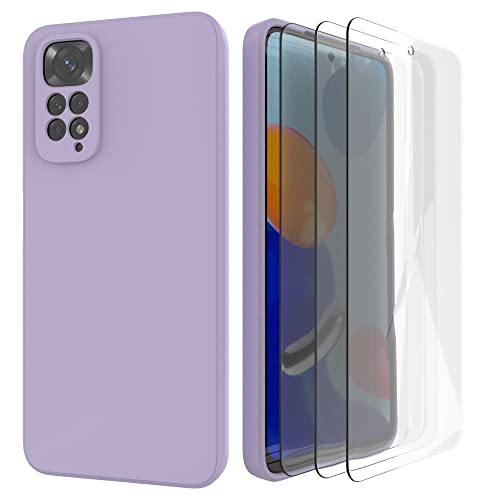 BUTISHIYU kompatibel mit Xiaomi Redmi Note 11 4G 2022 Silikon Hülle + 3 Stück Schutzfolie,Dünne Schutz Flüssig Handyhülle Schutz für Xiaomi Redmi Note 11 4G - Lila Cover