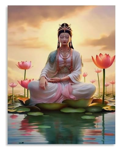 Tableau Guanyin déesse chinoise impression sur toile moderne encadrée 40x60cm pour salon