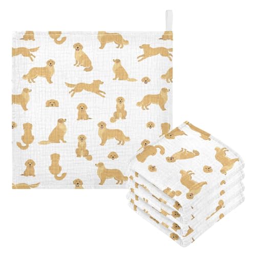 vvfelixl Baby Cotton Washcloths Golden Retriever Dogs Infants Bath Towel for Unisex Goldies Puppy Face Towels for Newborn, Natural Baby Wipes Delicate Skin, 11.8 X 11.8 inch, one sizex5
