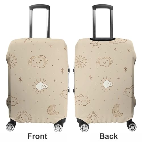 Beige Simple Doodle Luggage Cover, Washable Elastic Suitcase Cover Protector Fit 18-32 Inch Luggage3