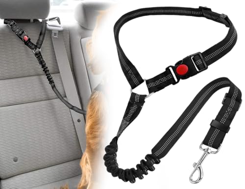 AOYEGIC Hund Anschnallgurt,Verstellbarer Auto Sitze Sicherheitsgurt,Hundegurt,Sicherheitsgeschirr,hundeanschnaller mit Schnalle und Pufferseilen,hundezubehör,für Große Mittlere Kleine Hunde(Schwarz)
