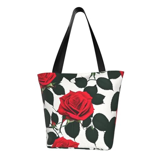 Rustic Red Rose Print Comfortable Shoulder Bag Summer HandbagTravel Beach Work Daily Use Versatile Carry
