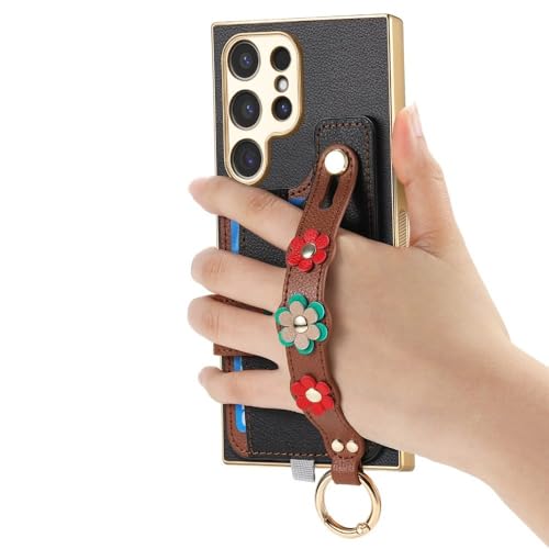 Coque Samsung A53 5G fleur 3D avec finitions galvanisées premium et bague de maintien kaki