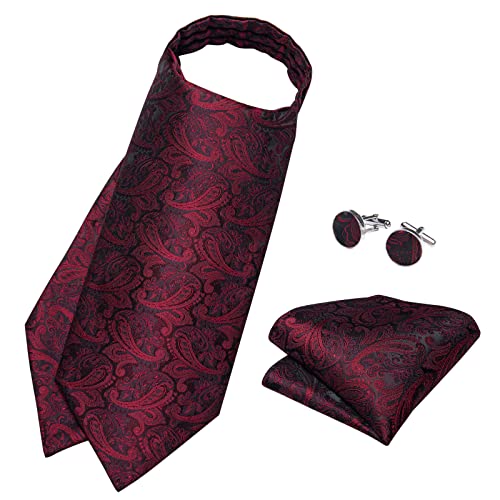 Image of DiBanGu 3PCS Ascot Ties for Men Wedding Jacquard Woven Silk Ascot Cravat for Men Cravat Tie and Pocket Square Set