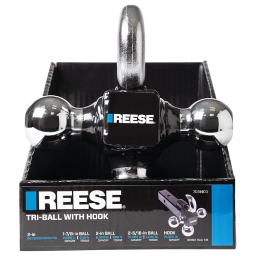 REESE Towpower 7031400 Tri Ball Hitch with Hook - 1-7/8 Inch, 2 Inch, 2-5/16 Inch Chrome Trailer Hitch Balls - Fits 2 Inch Receiver Square - 10,000 lbs. Capacity

REESE Towpower 7031400 Tri Ball Hitch with Hook - 2 Inch, 2-5/16 Inch Chrome Trailer Hi