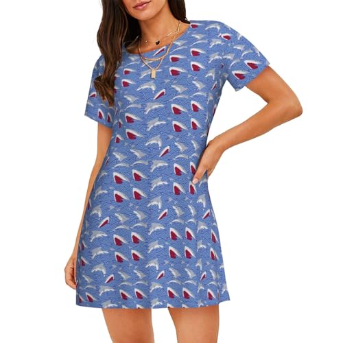 Chemise de nuit légère pour femme à imprimé poisson robe détente