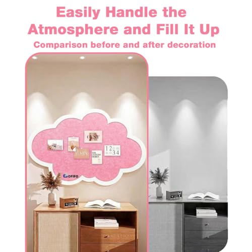 Image of Cute Cloud Felt Bulletin Board for Wall, Self-Adhesive Pin Board with 30 Pushpins, Message Display Board for Notes Photos Office Home Decor (Pink)
