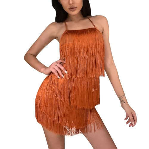 Image of Sexy Backless Fringe Dress Jumpsuit - Womens Club Boho Tassel Tiered Halter Playsuit Festival Bodysuit Romper