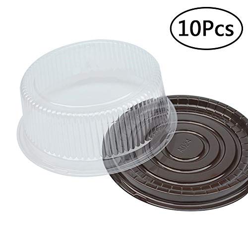 Buy 7 Inch Round Cake Container Set of 10 Pcs Chiffon Cake Disposable Clear Plastic with Black