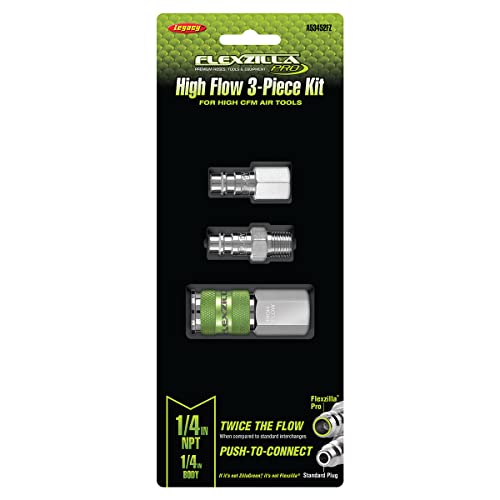 Image of Flexzilla A53452FZ Pro High Flow Coupler and Plug Kits 3 Piece 1 /4 inch NPT | Push to Connect System | Ideal for Spray Guns & Impact Tools | Maximum Efficiency