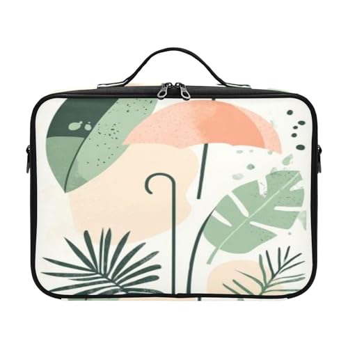 zyrtty Travel Makeup Train Case Bohemian Monstera Leaves Umbrella Plants Cosmetic Organizer Portable Storage Bag with Adjustable Dividers for Cosmetics Brushes Toiletry Jewelry Digital Accessories